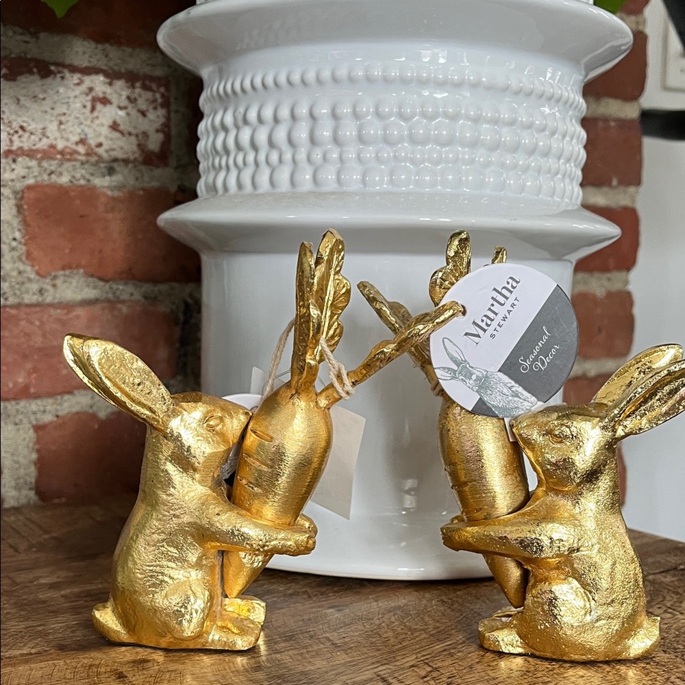 Martha Stewart Metallic Gold Bunny Duo with Carrot Accents